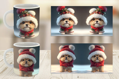 Mug Wrap 3D Cute Dog Christmas Sublimation artnoy 