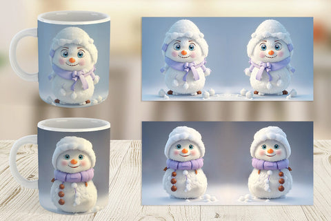 Mug Wrap 3D Cute Snowman Christmas Sublimation artnoy 