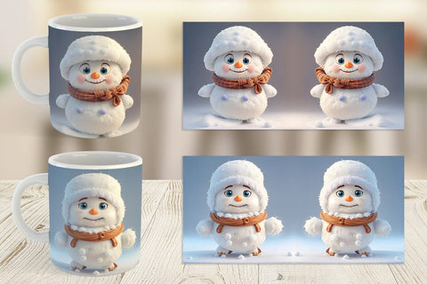 Mug Wrap 3D Cute Snowman Christmas Sublimation artnoy 