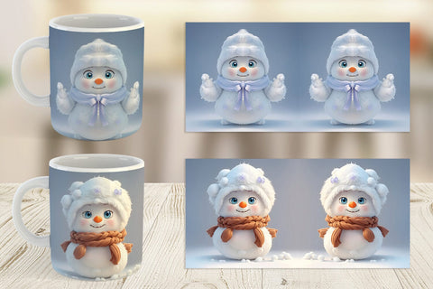Mug Wrap 3D Cute Snowman Christmas Sublimation artnoy 