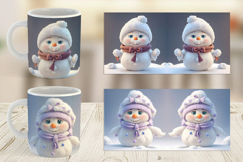 Mug Wrap 3D Cute Snowman Christmas Sublimation artnoy 