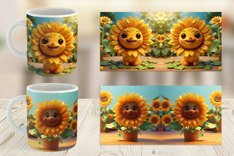 Mug Wrap 3D Cute Sunflowers Sublimation artnoy 