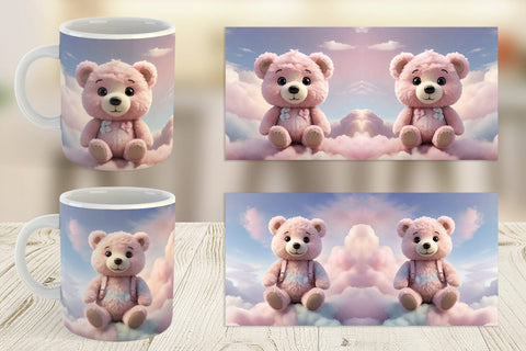 Mug Wrap 3D Cute Teddy Bear Pastel Sublimation artnoy 