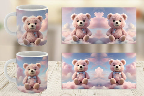 Mug Wrap 3D Cute Teddy Bear Pastel Sublimation artnoy 