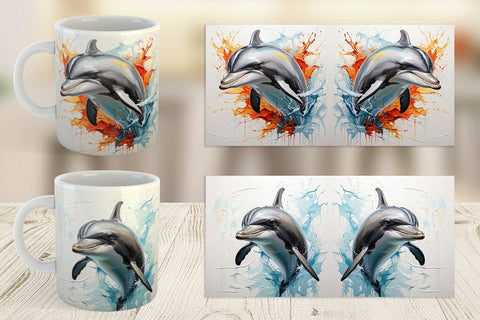 Mug Wrap 3D Dolphin Painting Sublimation artnoy 