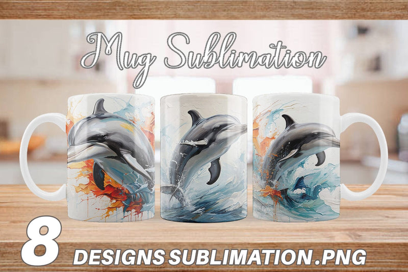 Mug Wrap 3D Dolphin Painting Sublimation artnoy 