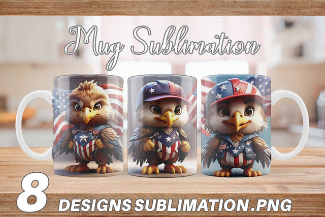 Mug Wrap 3D Eagle 4th July Patriotic Sublimation artnoy 