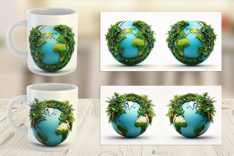 Mug Wrap 3D Earth Surrounded Plants Sublimation artnoy 
