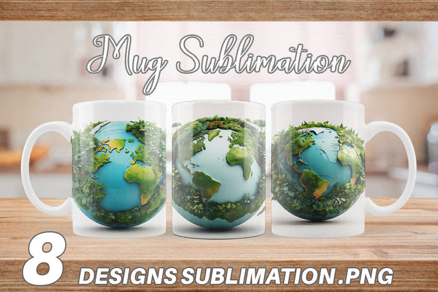 Mug Wrap 3D Earth Surrounded Plants Sublimation artnoy 