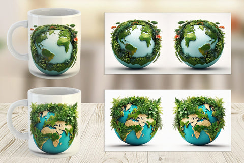 Mug Wrap 3D Earth Surrounded Plants Sublimation artnoy 