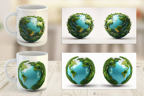 Mug Wrap 3D Earth Surrounded Plants Sublimation artnoy 