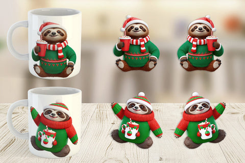 Mug Wrap 3D Festive Sloth Sublimation artnoy 