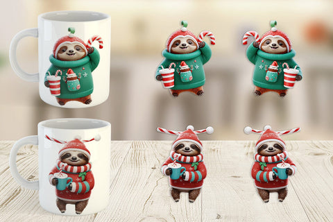 Mug Wrap 3D Festive Sloth Sublimation artnoy 