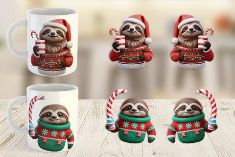 Mug Wrap 3D Festive Sloth Sublimation artnoy 