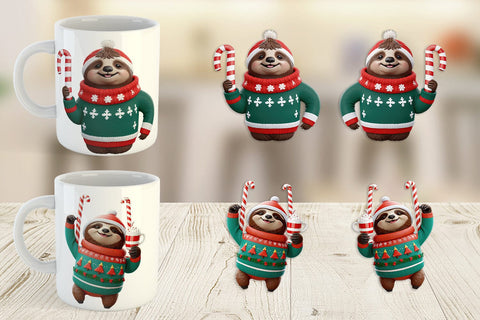Mug Wrap 3D Festive Sloth Sublimation artnoy 