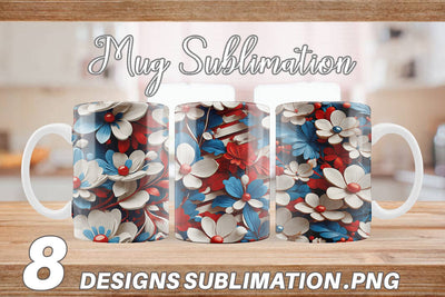 Mug Wrap 3D Flower 4th of July Sublimation artnoy 