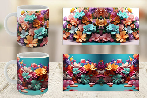 Mug Wrap 3D Flowers Pastel Color Sublimation artnoy 
