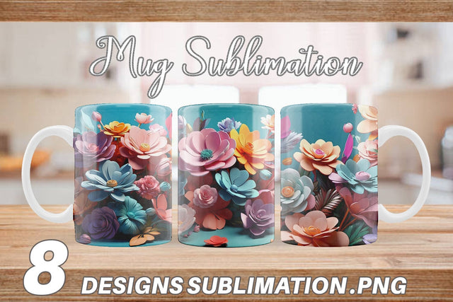 Mug Wrap 3D Flowers Pastel Color Sublimation artnoy 
