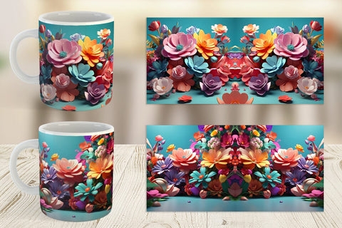 Mug Wrap 3D Flowers Pastel Color Sublimation artnoy 