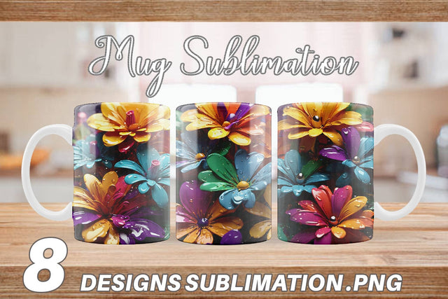 Mug Wrap 3D Flowers with Waterdrop Sublimation artnoy 