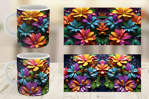 Mug Wrap 3D Flowers with Waterdrop Sublimation artnoy 