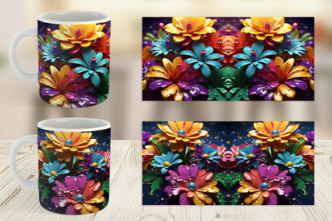 Mug Wrap 3D Flowers with Waterdrop Sublimation artnoy 