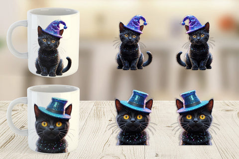 Mug Wrap 3D Funny Black Cat Sublimation artnoy 