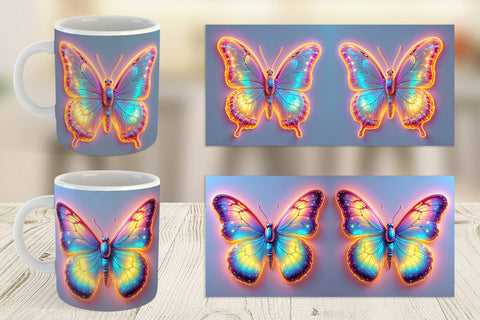 Mug Wrap 3D Glowing Butterfly Sublimation artnoy 