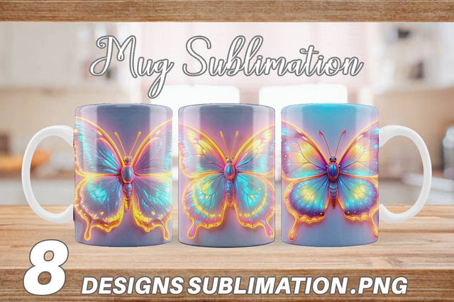 Mug Wrap 3D Glowing Butterfly Sublimation artnoy 