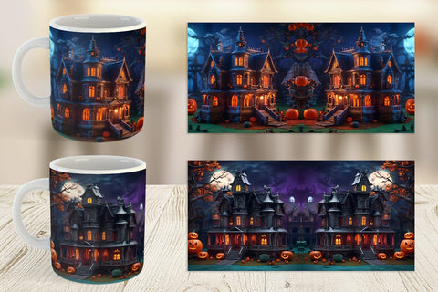 Mug Wrap 3D Haunted House Sublimation artnoy 
