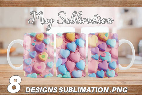 Mug Wrap 3D Hearts Pastel Colorful Sublimation artnoy 