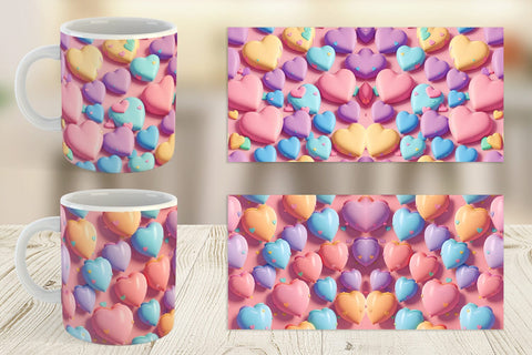 Mug Wrap 3D Hearts Pastel Colorful Sublimation artnoy 