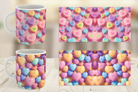 Mug Wrap 3D Hearts Pastel Colorful Sublimation artnoy 