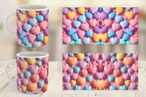 Mug Wrap 3D Hearts Pastel Colorful Sublimation artnoy 