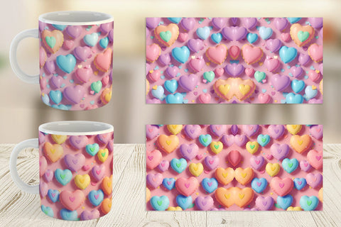 Mug Wrap 3D Hearts Pastel Colorful Sublimation artnoy 