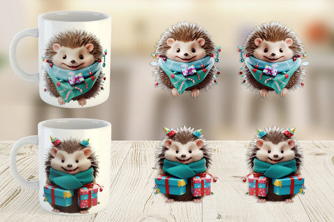 Mug Wrap 3D Holiday Hedgehog Sublimation artnoy 
