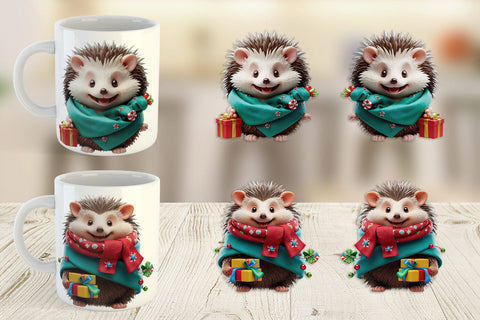 Mug Wrap 3D Holiday Hedgehog Sublimation artnoy 