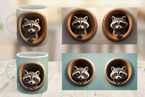 Mug Wrap 3D Illustration Raccoon Sublimation artnoy 