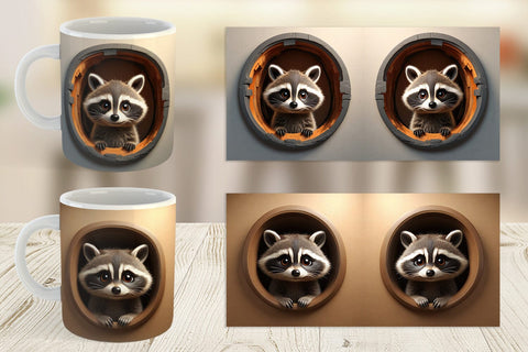 Mug Wrap 3D Illustration Raccoon Sublimation artnoy 