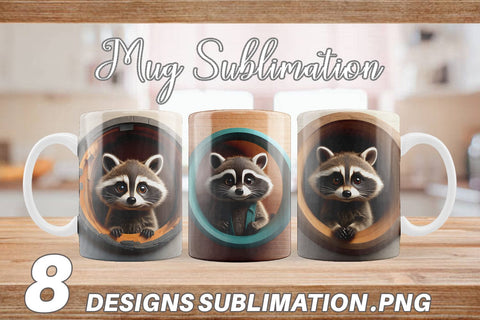 Mug Wrap 3D Illustration Raccoon Sublimation artnoy 
