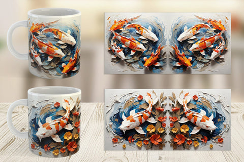 Mug Wrap 3D Koi Fish Painting Sublimation artnoy 