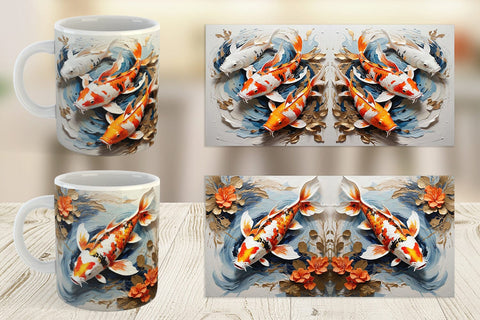 Mug Wrap 3D Koi Fish Painting Sublimation artnoy 