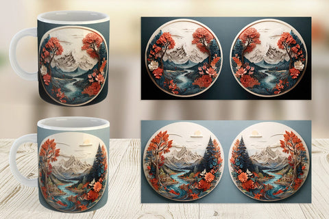 Mug Wrap 3D Landscape Mountain Tree Sublimation artnoy 