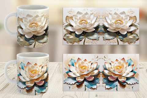 Mug Wrap 3D Lotus Flower Painting Sublimation artnoy 