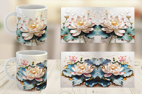 Mug Wrap 3D Lotus Flower Painting Sublimation artnoy 