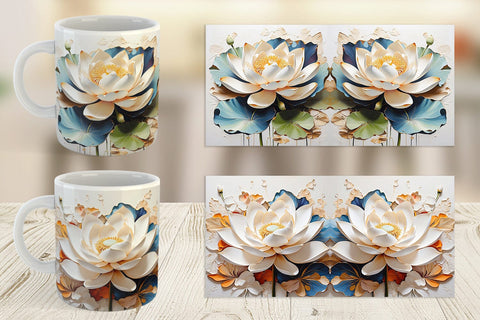 Mug Wrap 3D Lotus Flower Painting Sublimation artnoy 