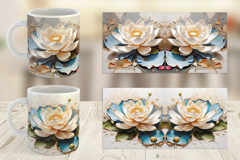 Mug Wrap 3D Lotus Flower Painting Sublimation artnoy 