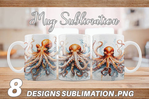 Mug Wrap 3D Octopus Painting Sublimation artnoy 