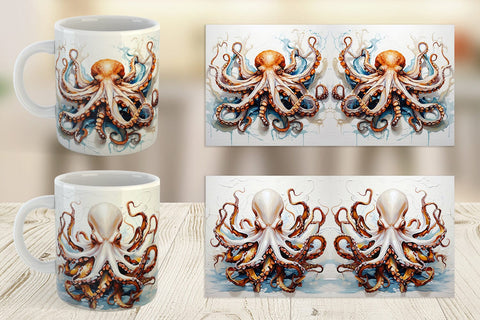 Mug Wrap 3D Octopus Painting Sublimation artnoy 