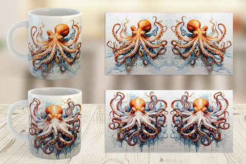 Mug Wrap 3D Octopus Painting Sublimation artnoy 